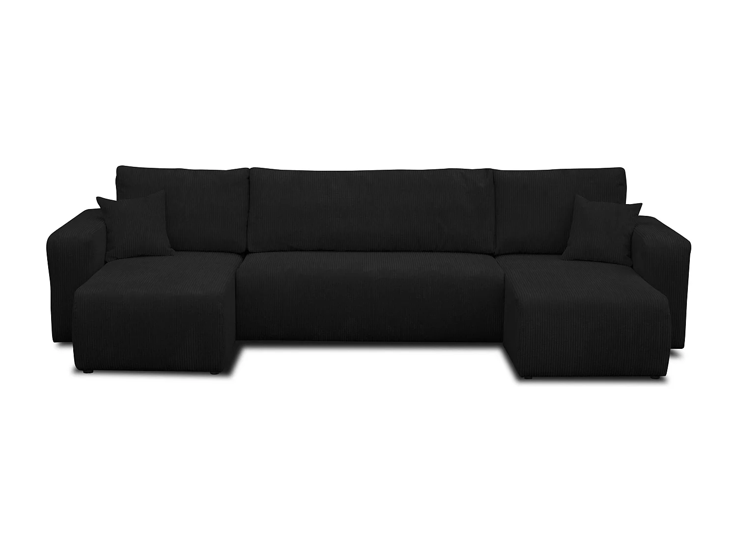 Ensemble de salon Luna U, canapé en U avec fonction couchage et coffre de rangement, couleur : noir, tissu velours