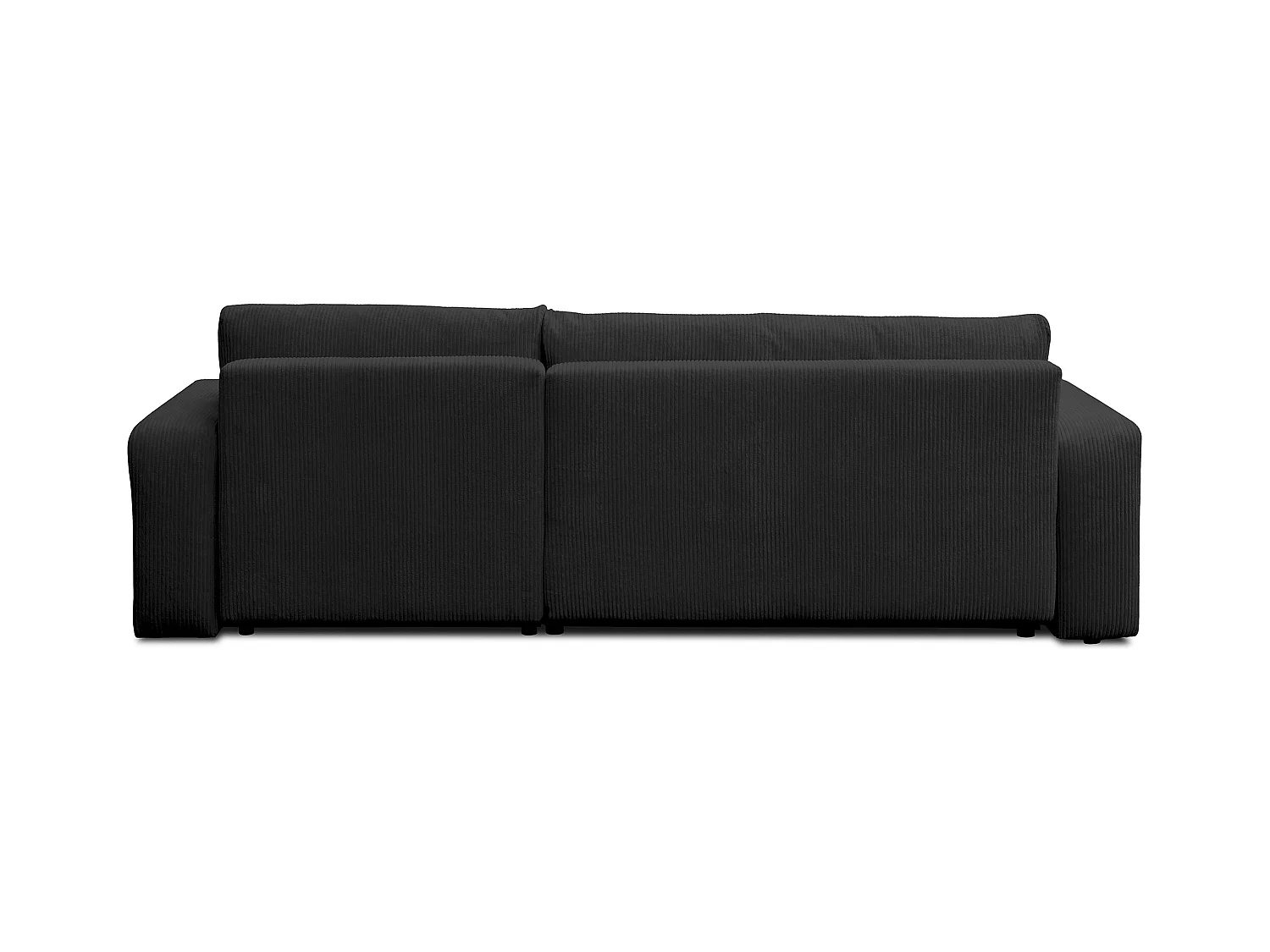 Canapé d'angle Luna XL avec fonction couchage et coffre de rangement, couleur : noir, tissu velours côtelé, pouf à gauche ou à droite