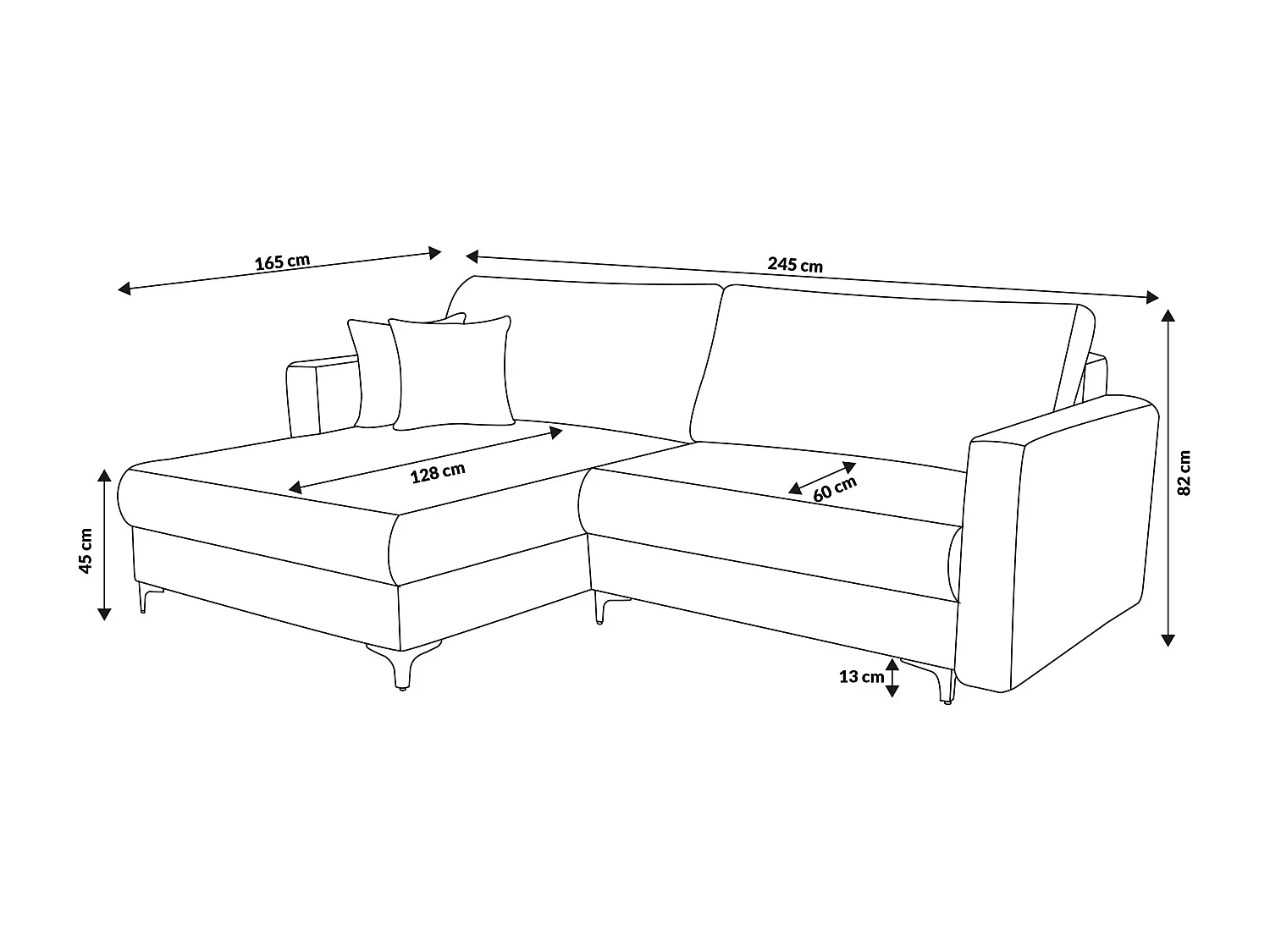 Canapé d'angle Como avec fonction de couchage et coffre de rangement, couleur : marron, tissu cordé, pouf à gauche