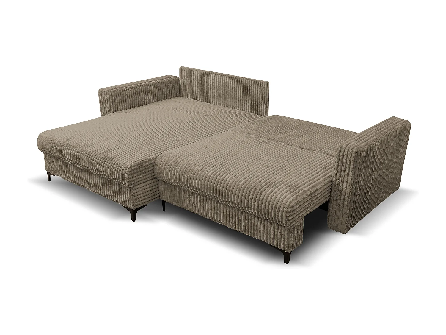 Canapé d'angle Como avec fonction de couchage et coffre de rangement, couleur : marron, tissu cordé, pouf à gauche