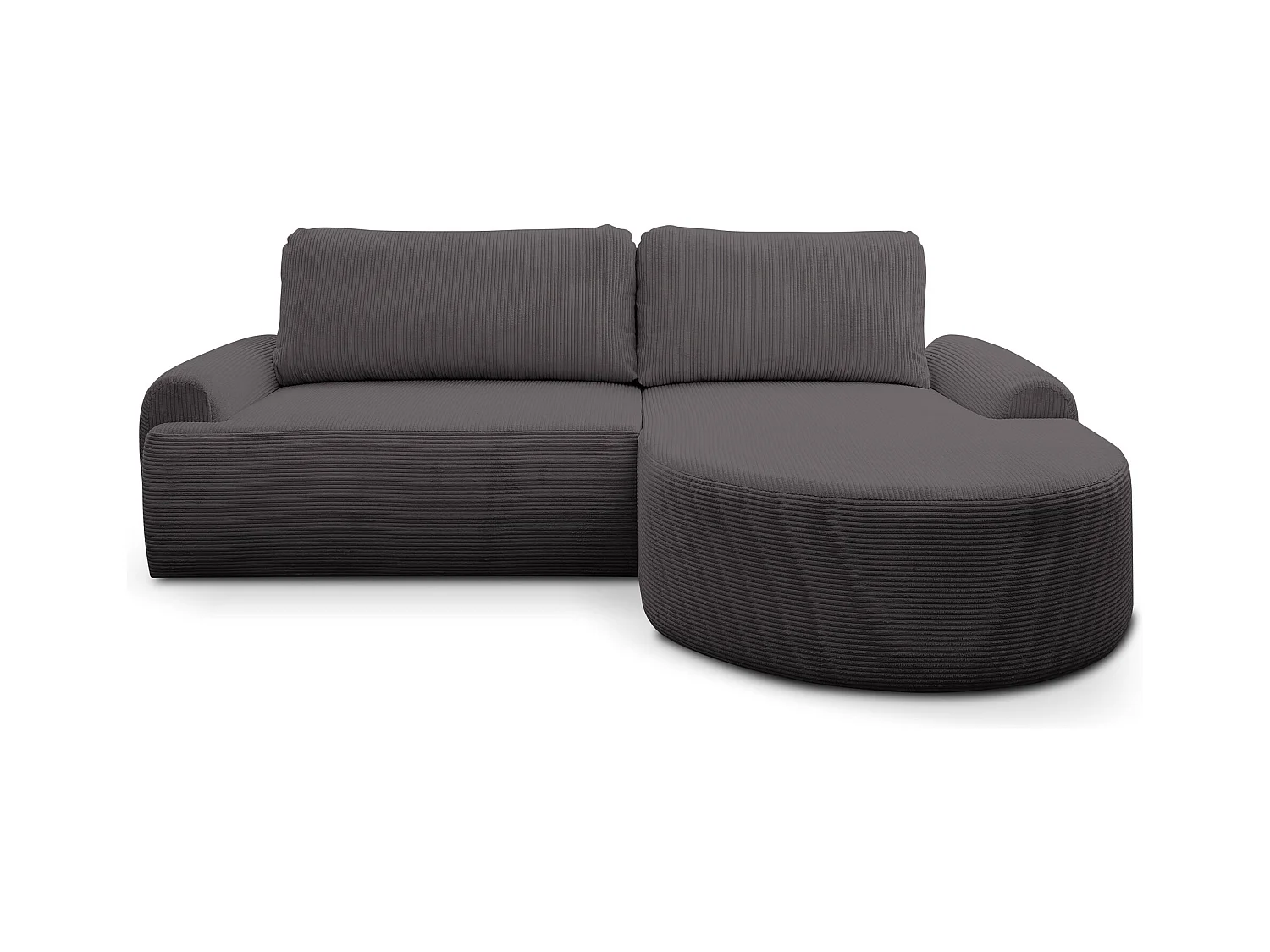 Canapé d'angle Dream Cord avec fonction couchage et coffre de rangement, couleur : gris, tissu velours côtelé, pouf à droite