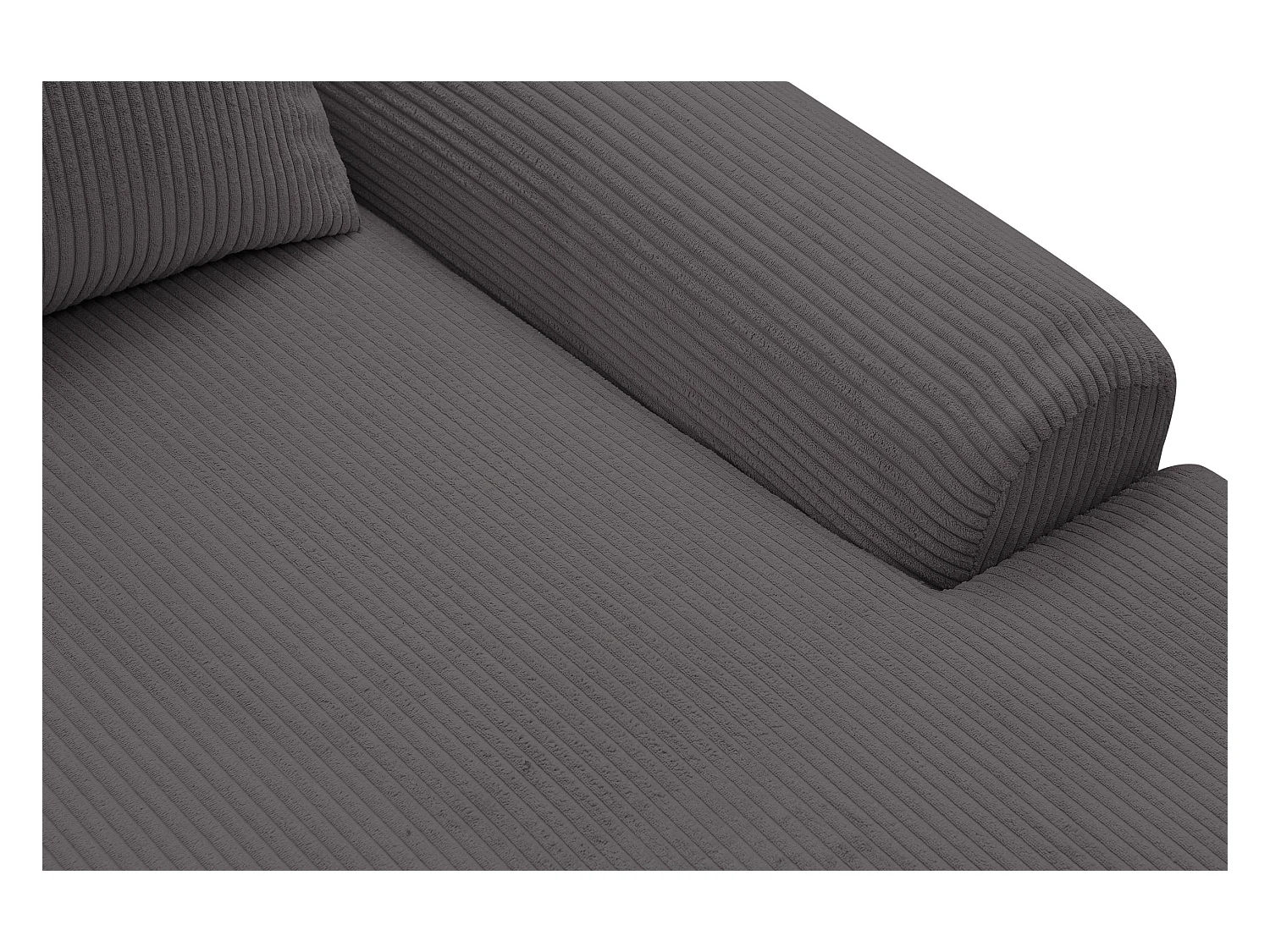 Canapé d'angle Dream Cord avec fonction couchage et coffre de rangement, couleur : gris, tissu velours côtelé, pouf à droite