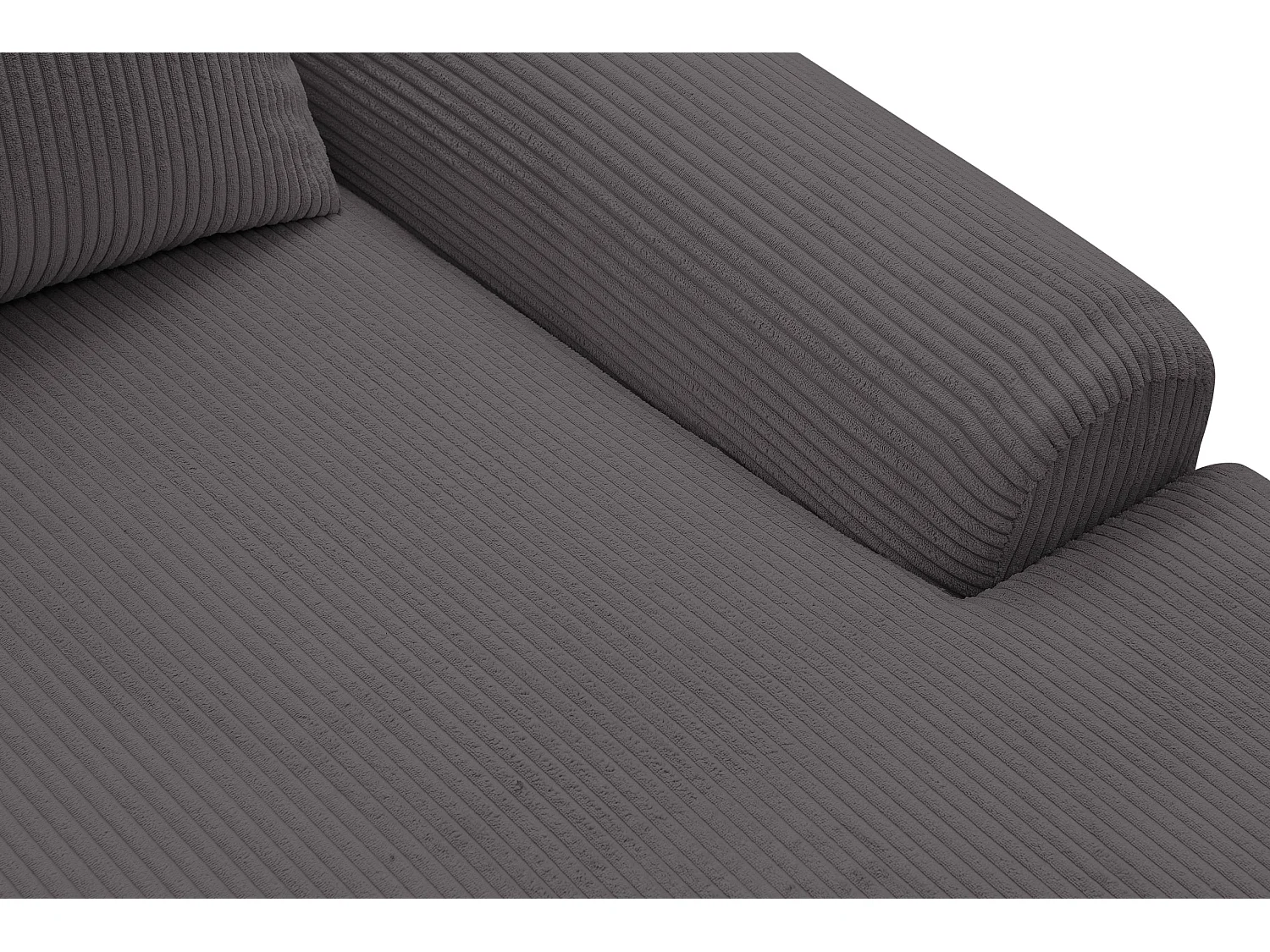 Canapé d'angle Dream Cord avec fonction couchage et coffre de rangement, couleur : gris, tissu velours côtelé, pouf à droite