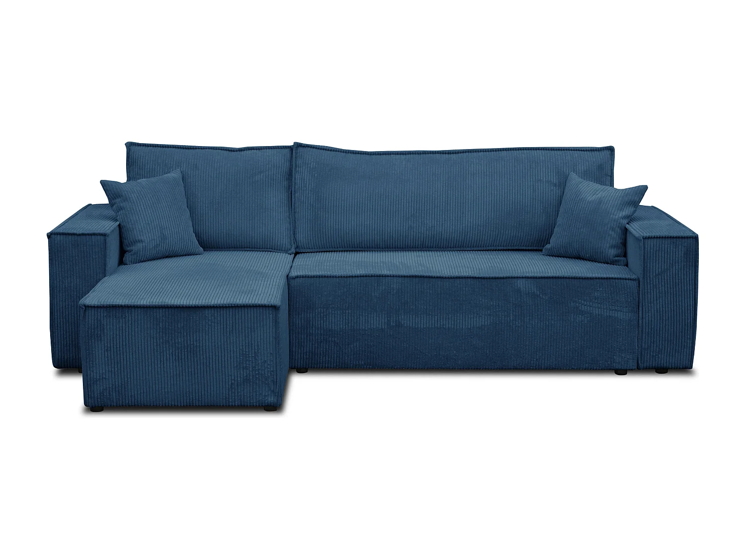 Hoekbank Hugo L, hoekbank in L-vorm met slaapfunctie en bedbak, kleur: blauw, corduroy, universele ottomane