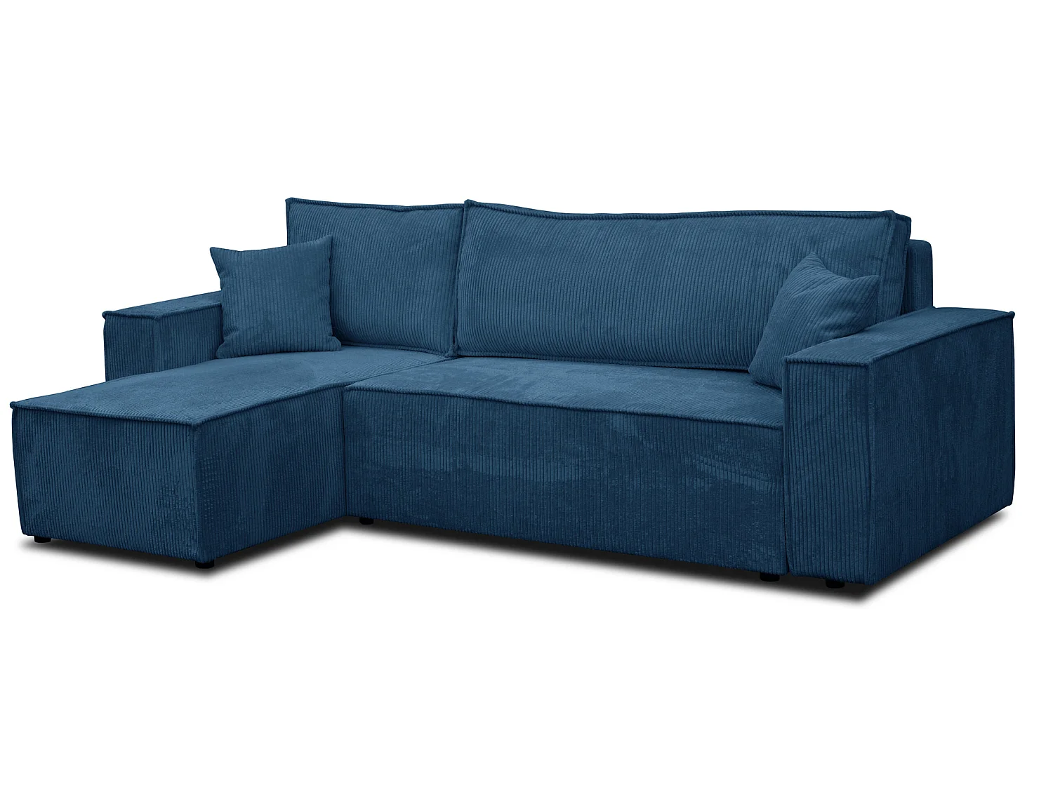Hoekbank Hugo L, hoekbank in L-vorm met slaapfunctie en bedbak, kleur: blauw, corduroy, universele ottomane
