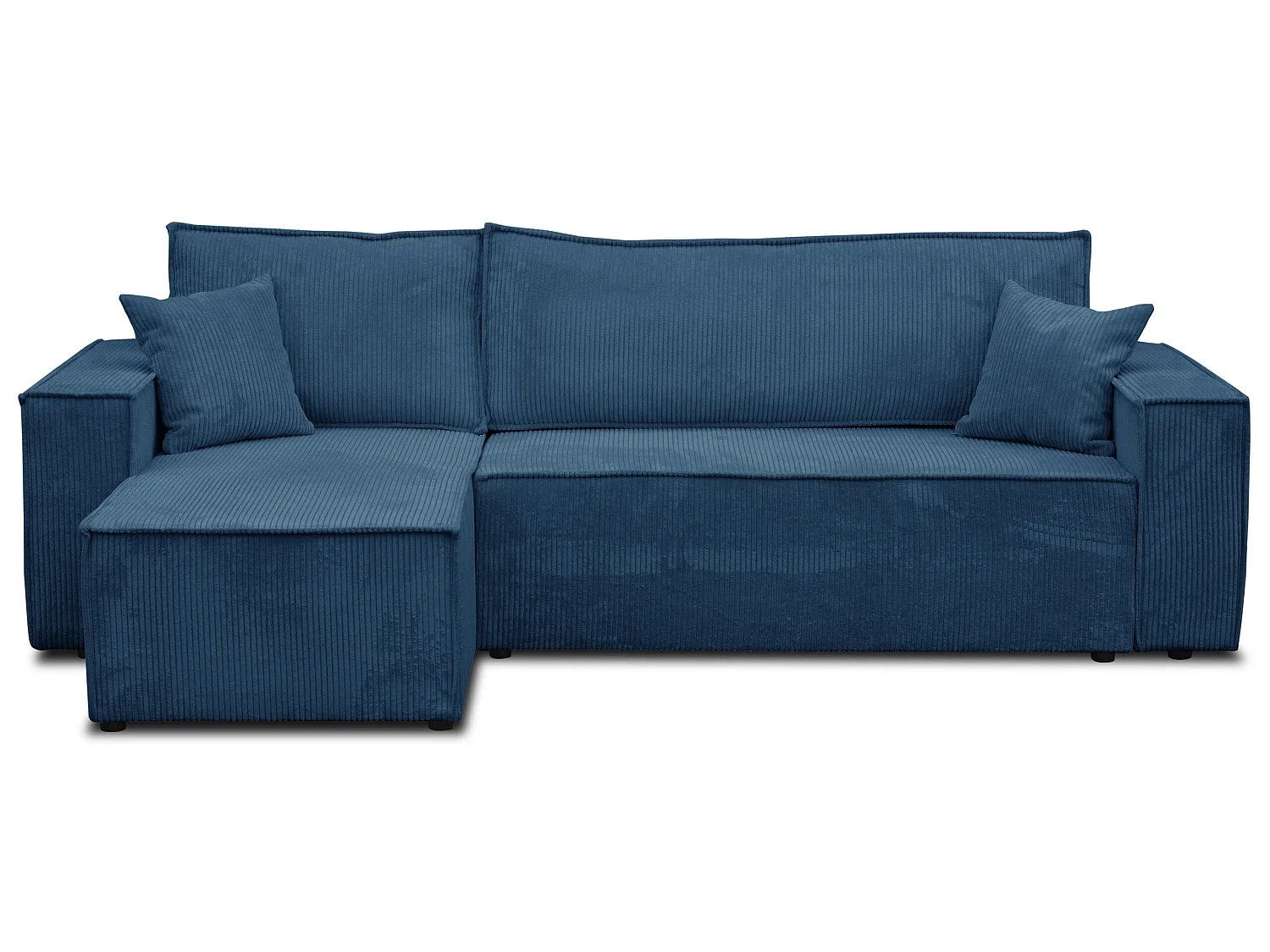 Hoekbank Hugo L, hoekbank in L-vorm met slaapfunctie en bedbak, kleur: blauw, corduroy, universele ottomane