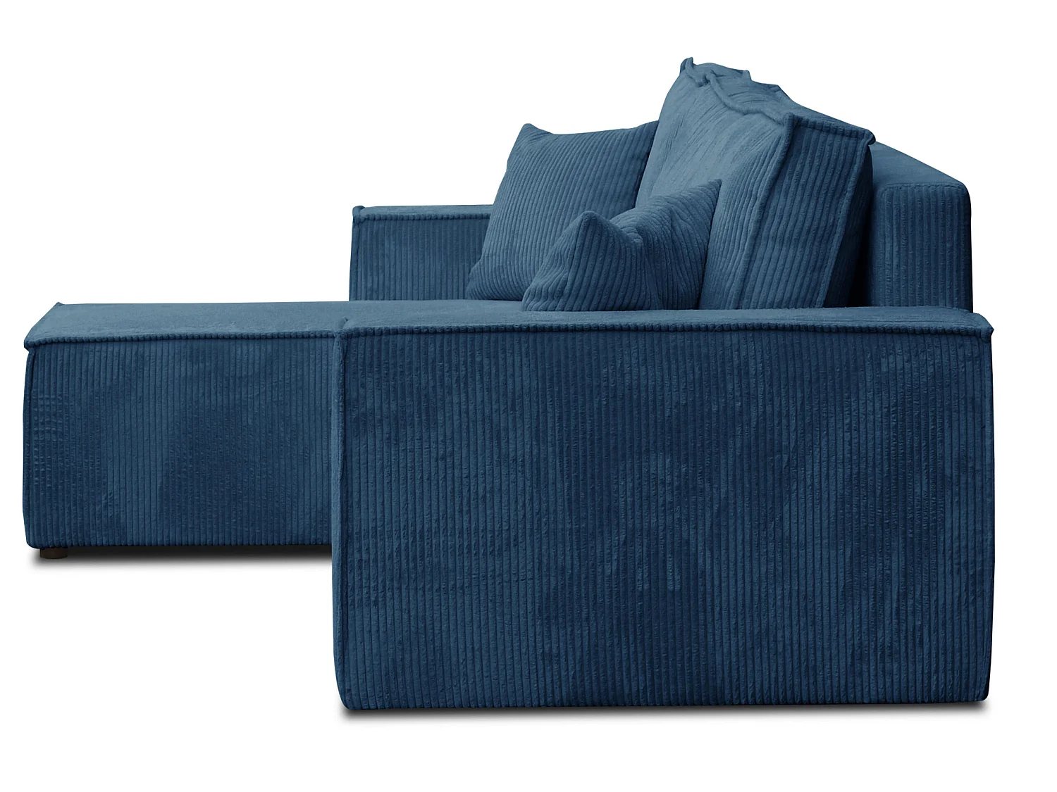 Hoekbank Hugo L, hoekbank in L-vorm met slaapfunctie en bedbak, kleur: blauw, corduroy, universele ottomane