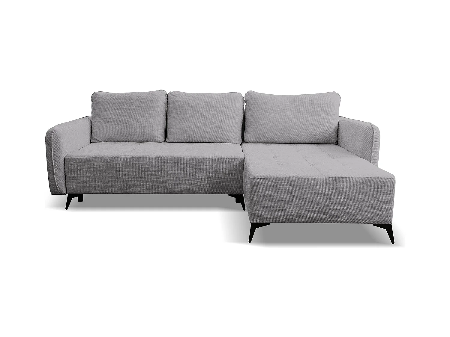 Canapé d'angle Lucky avec fonction couchage et coffre de rangement, couleur : gris, tissu structuré, pouf à gauche ou à droite