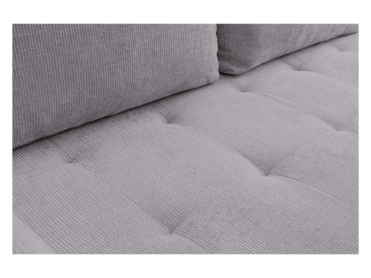 Canapé d'angle Lucky avec fonction couchage et coffre de rangement, couleur : gris, tissu structuré, pouf à gauche ou à droite