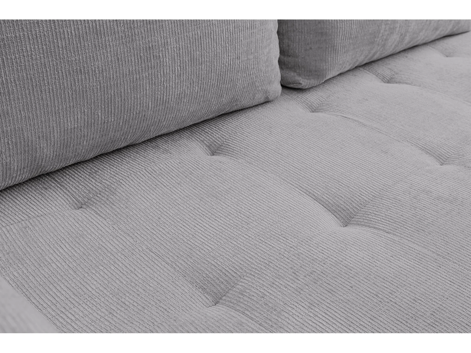 Canapé d'angle Lucky avec fonction couchage et coffre de rangement, couleur : gris, tissu structuré, pouf à gauche ou à droite