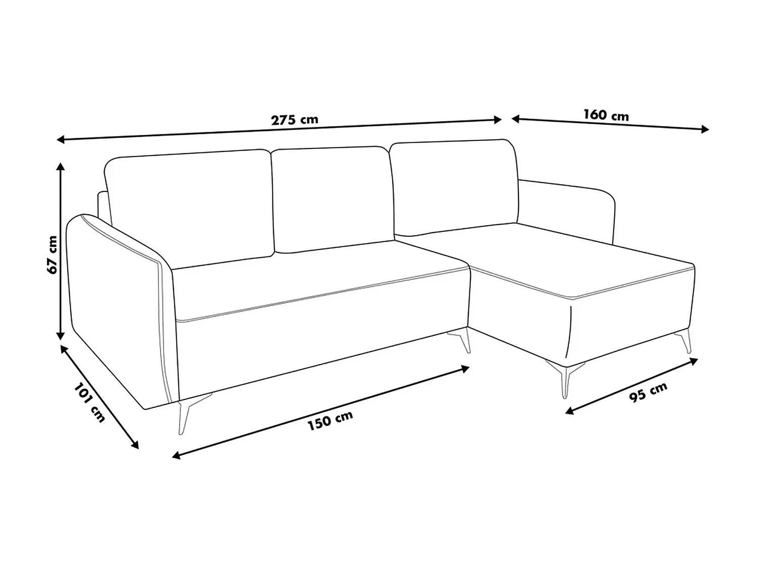 Canapé d'angle Lucky avec fonction couchage et coffre de rangement, couleur : gris, tissu structuré, pouf à gauche ou à droite