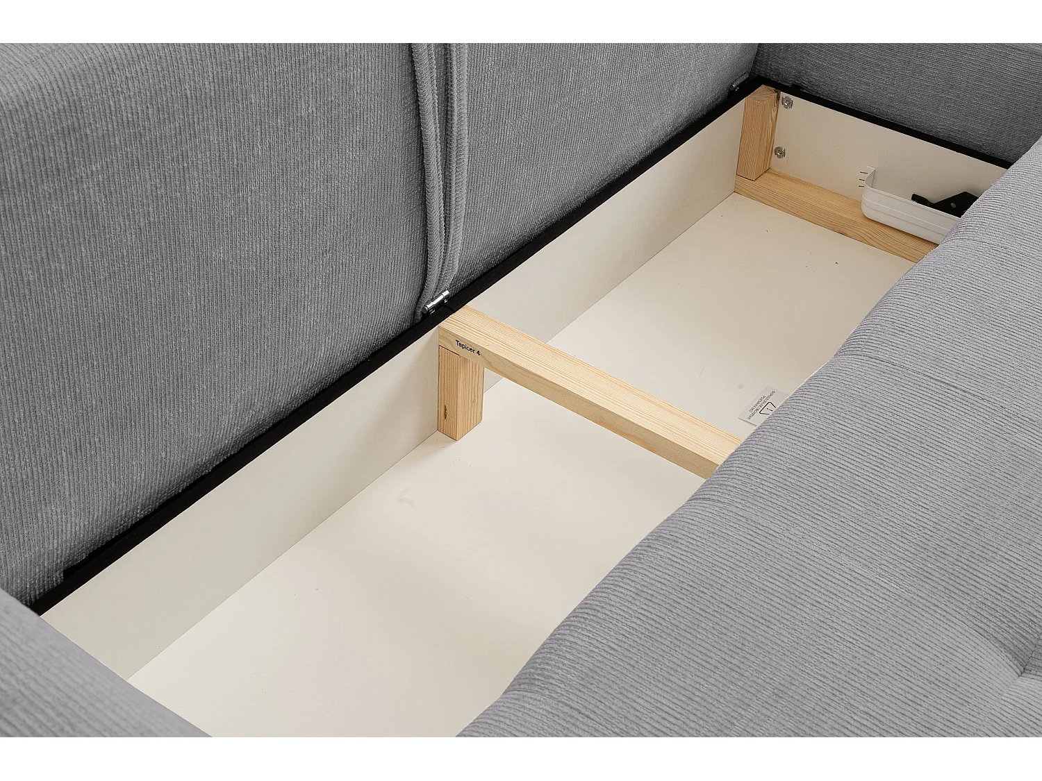 Canapé d'angle Lucky avec fonction couchage et coffre de rangement, couleur : gris, tissu structuré, pouf à gauche ou à droite