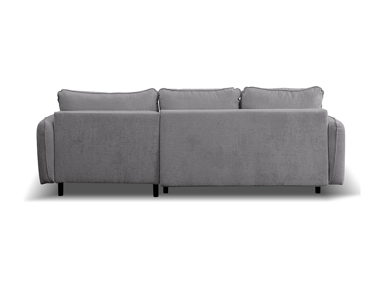 Canapé d'angle Lucky avec fonction couchage et coffre de rangement, couleur : gris, tissu structuré, pouf à gauche ou à droite