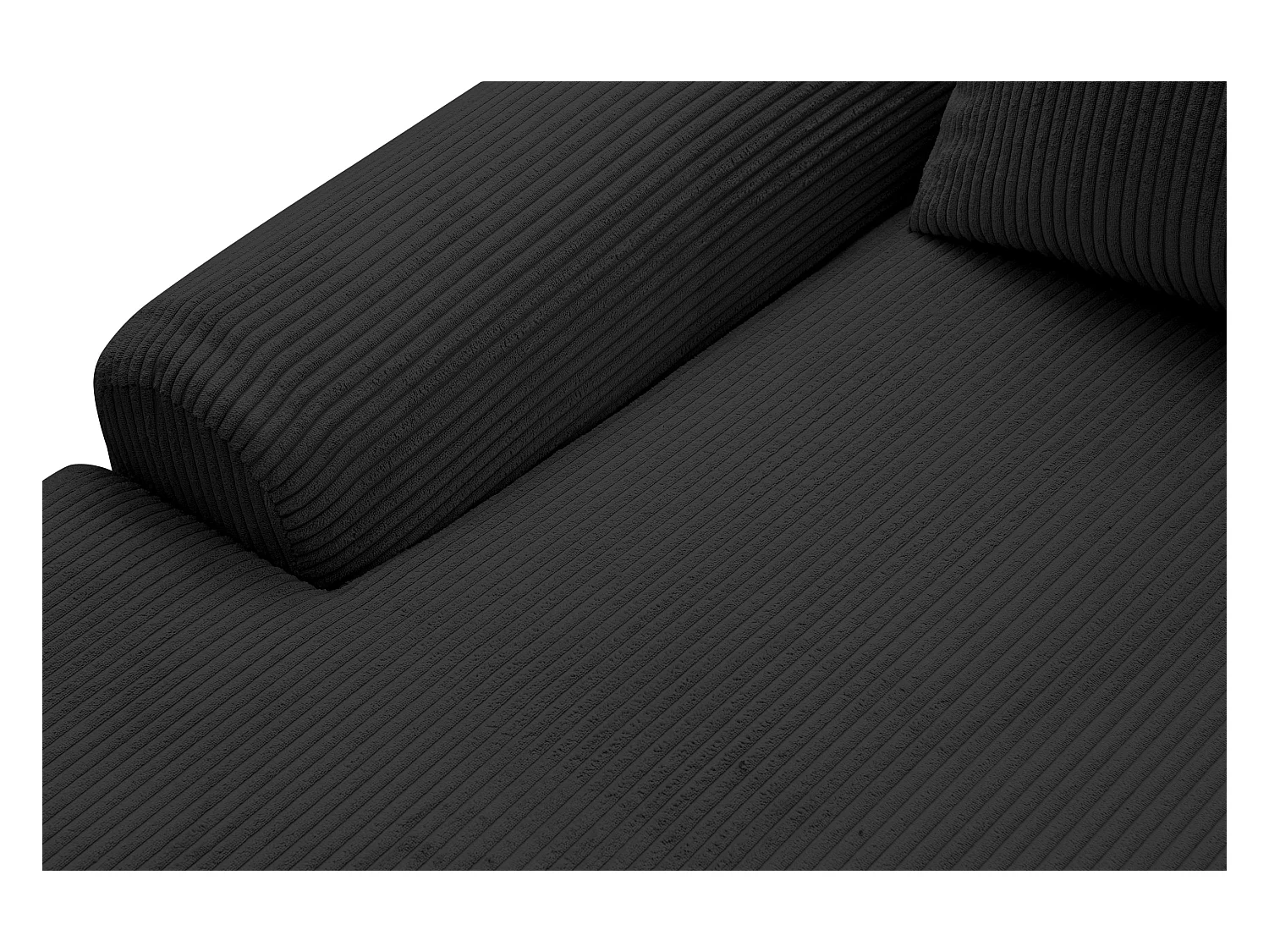 Canapé d'angle Dream Cord avec fonction couchage et coffre de rangement, couleur : noir, tissu cord, pouf à gauche