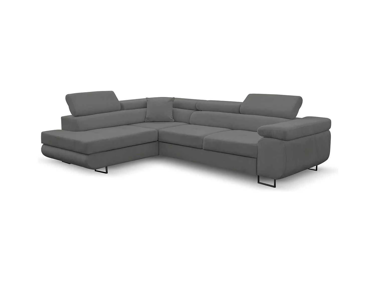 Canapé d'angle Jerry avec fonction couchage et coffre de rangement, couleur : gris, tissu velours, pouf gauche