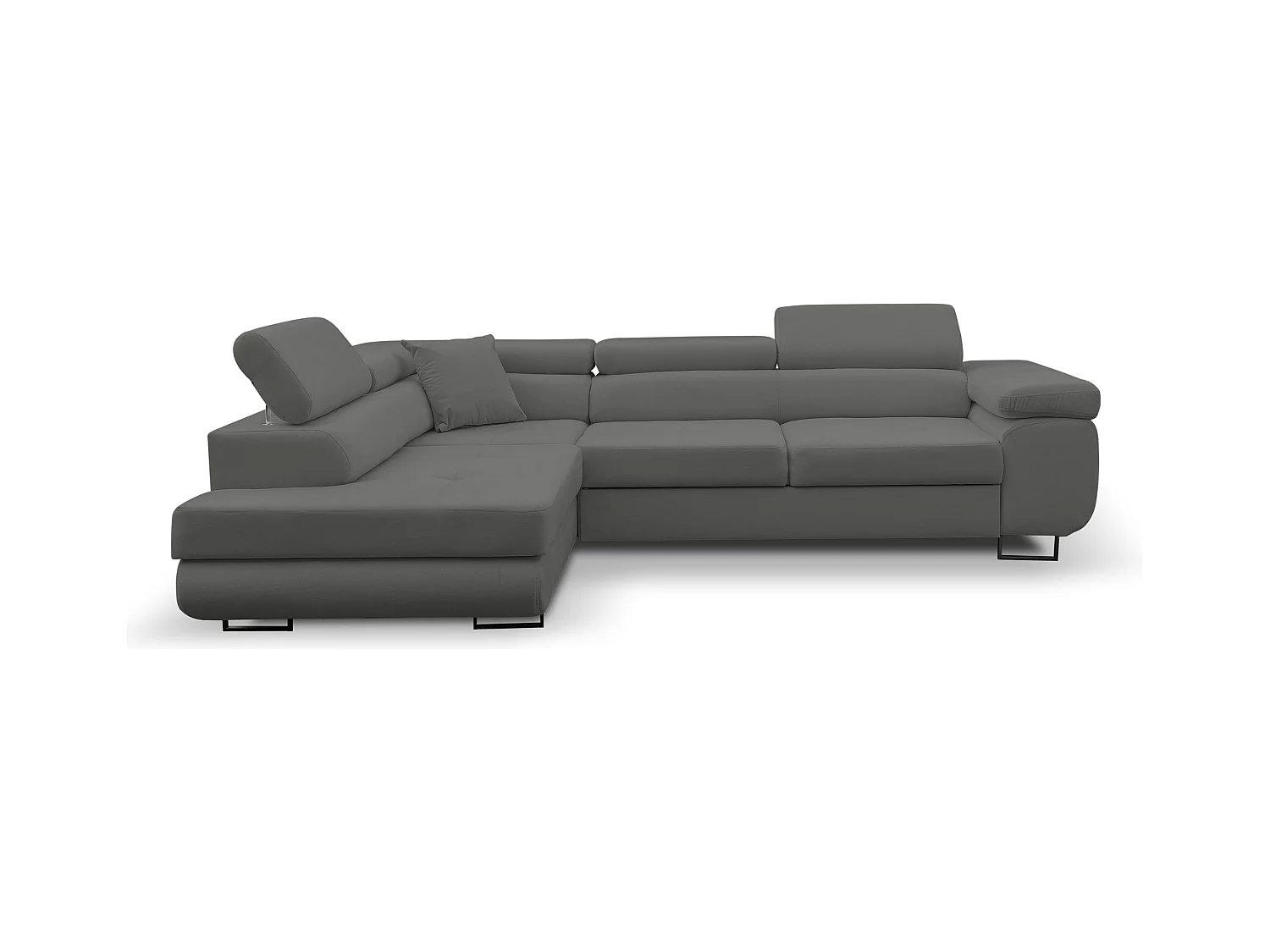 Canapé d'angle Jerry avec fonction couchage et coffre de rangement, couleur : gris, tissu velours, pouf gauche