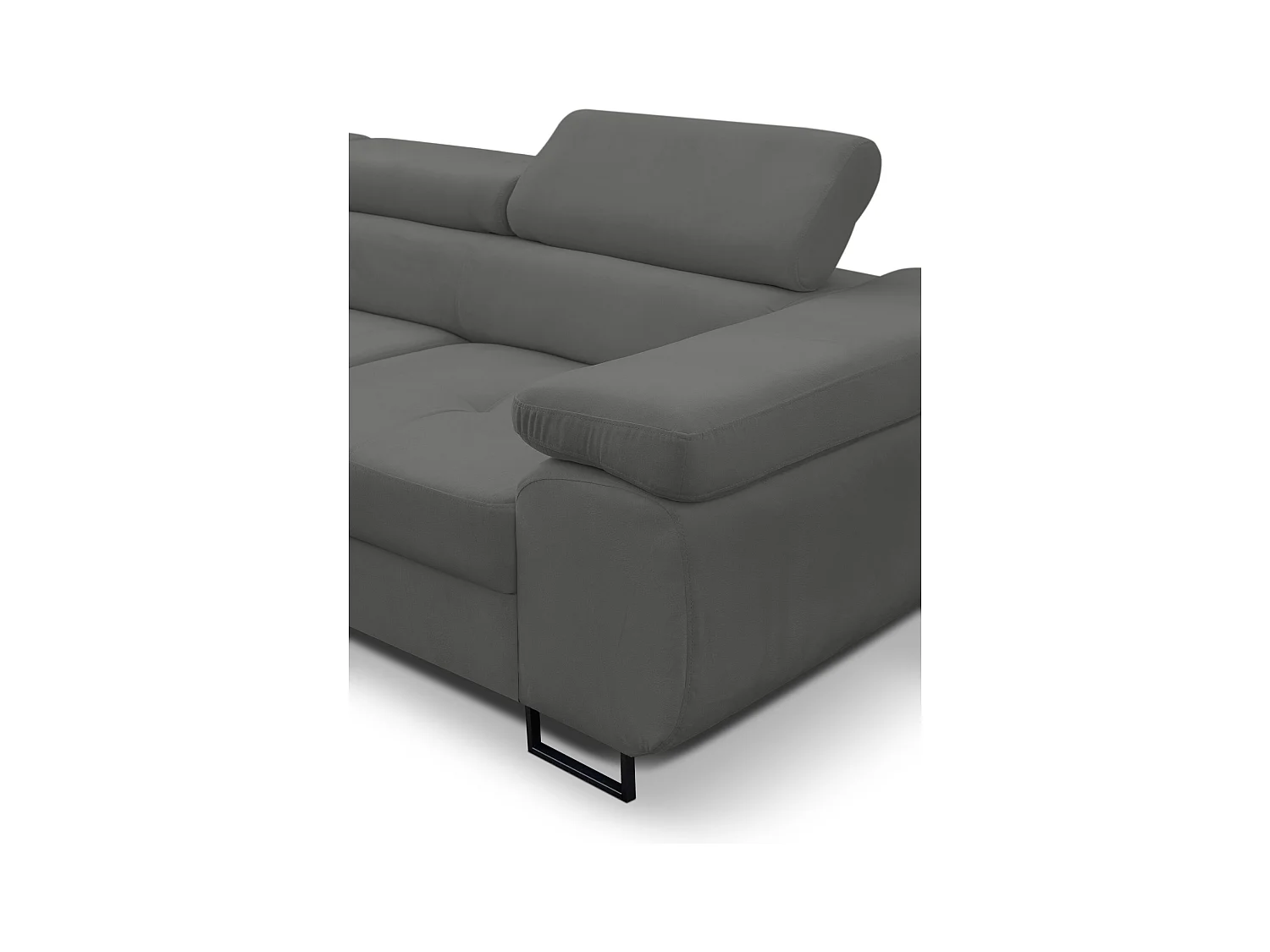 Canapé d'angle Jerry avec fonction couchage et coffre de rangement, couleur : gris, tissu velours, pouf gauche