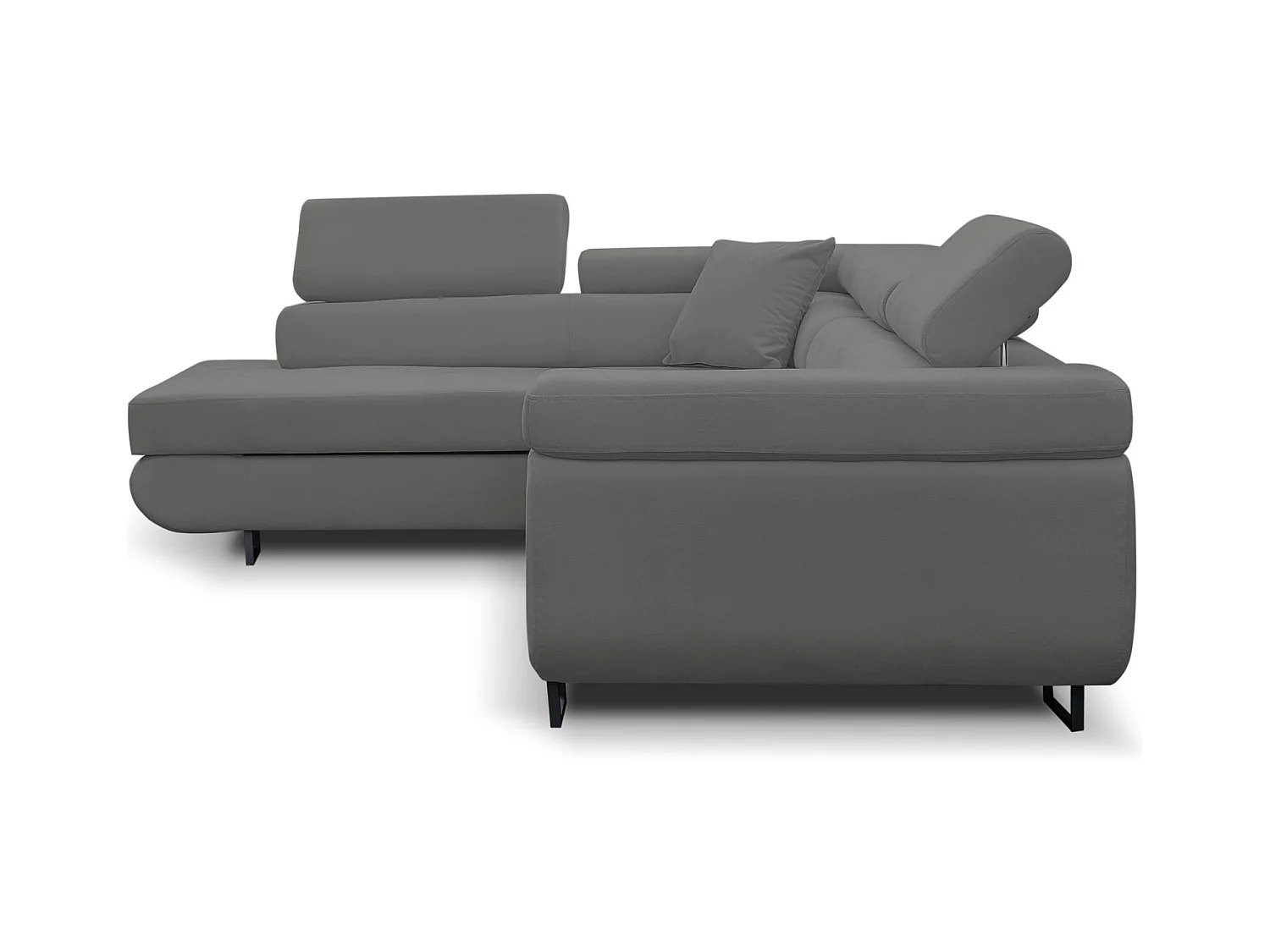 Canapé d'angle Jerry avec fonction couchage et coffre de rangement, couleur : gris, tissu velours, pouf gauche