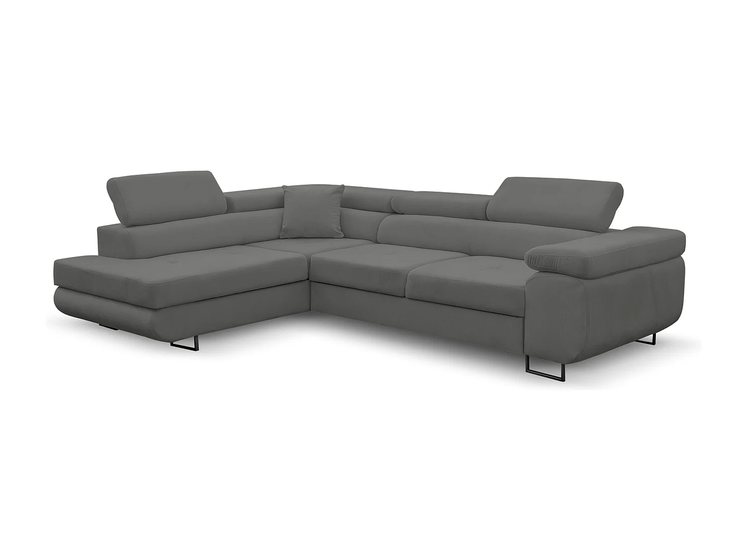 Canapé d'angle Jerry avec fonction couchage et coffre de rangement, couleur : gris, tissu velours, pouf gauche