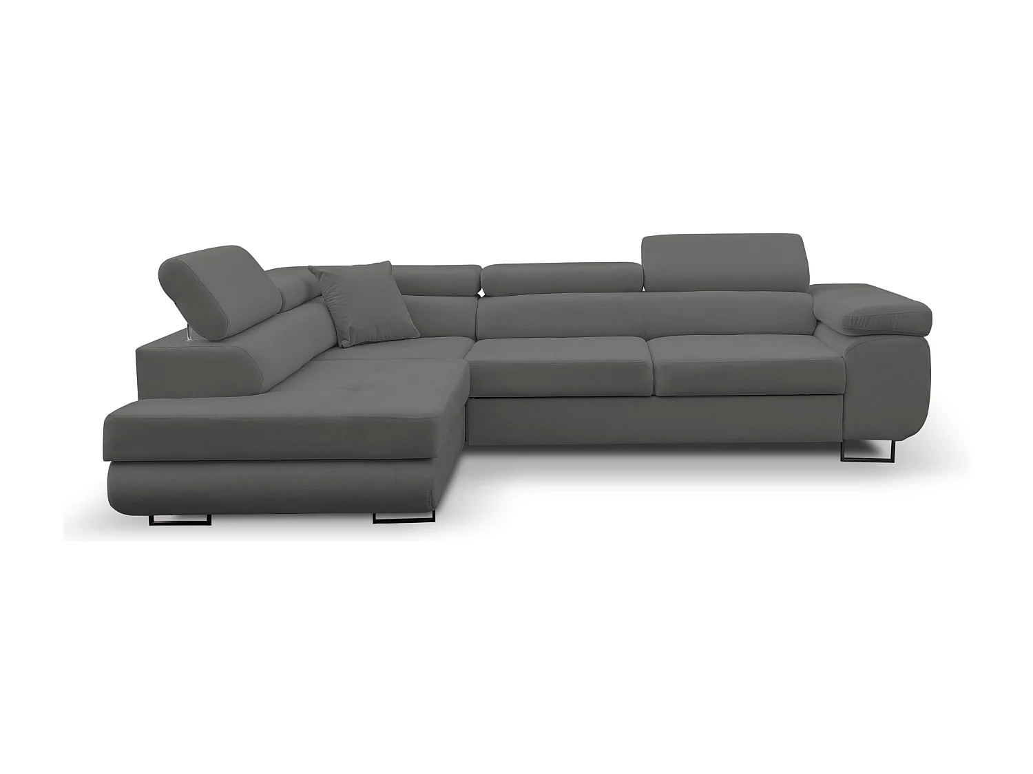 Canapé d'angle Jerry avec fonction couchage et coffre de rangement, couleur : gris, tissu velours, pouf gauche