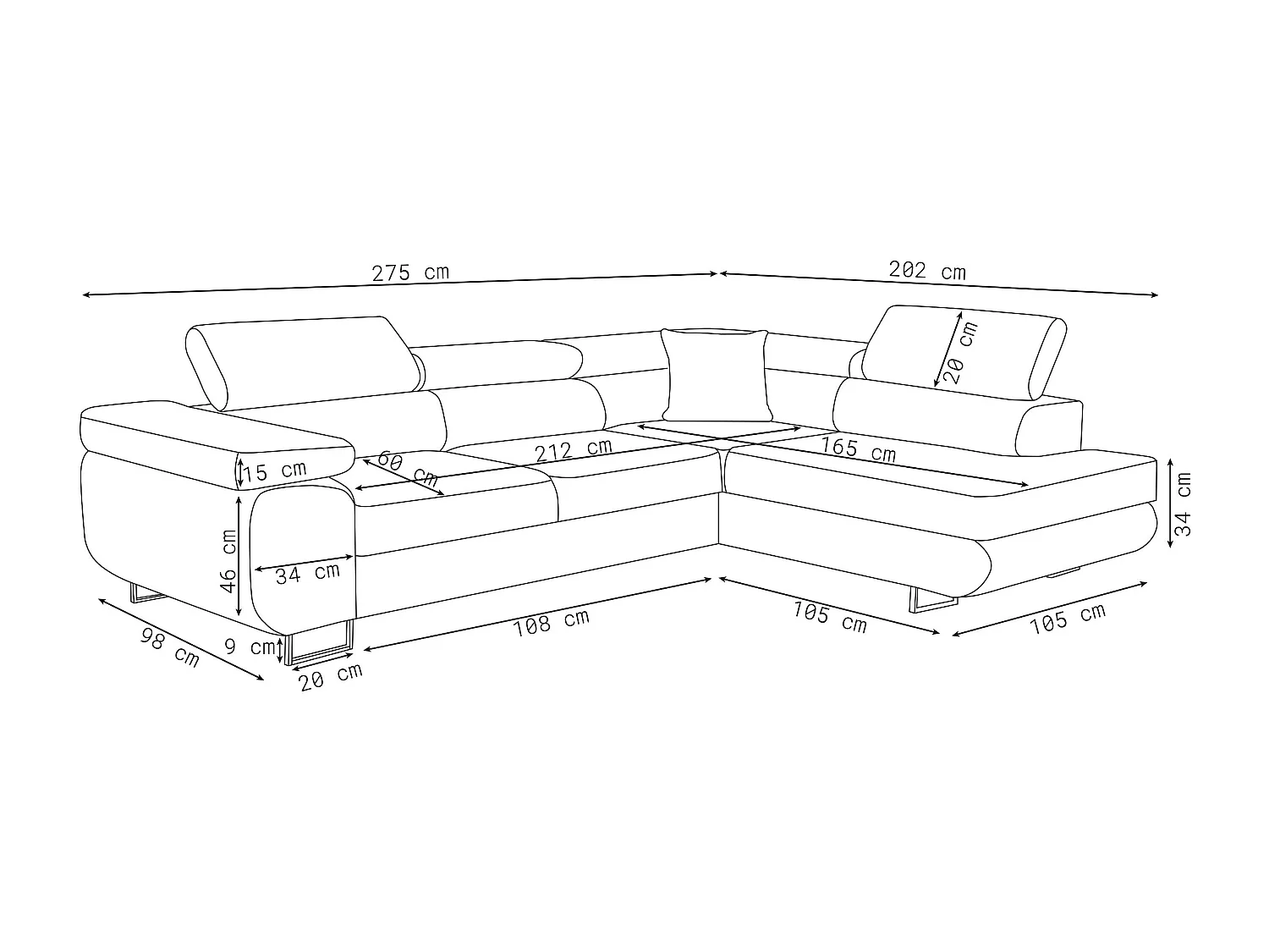 Canapé d'angle Jerry avec fonction couchage et coffre de rangement, couleur : gris, tissu velours, pouf gauche