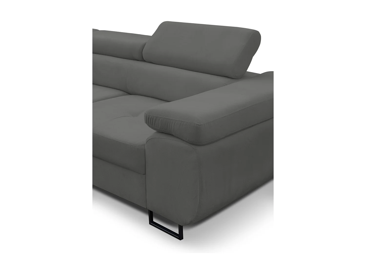 Canapé d'angle Jerry avec fonction couchage et coffre de rangement, couleur : gris, tissu velours, pouf gauche