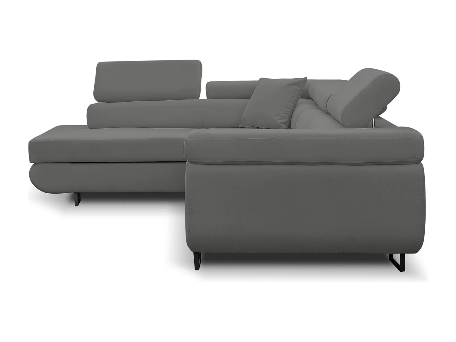 Canapé d'angle Jerry avec fonction couchage et coffre de rangement, couleur : gris, tissu velours, pouf gauche