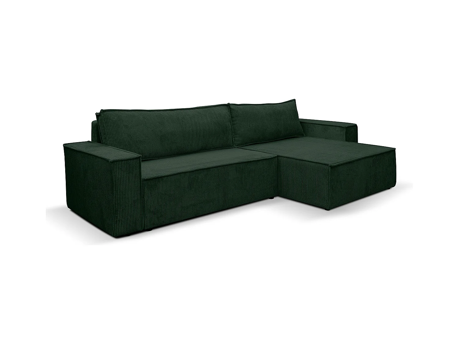 Canapé d'angle Hugo XL avec fonction couchage et coffre de rangement, couleur : vert, tissu velours côtelé, pouf à gauche ou à droite