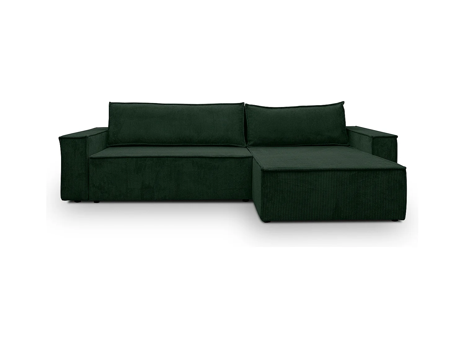 Canapé d'angle Hugo XL avec fonction couchage et coffre de rangement, couleur : vert, tissu velours côtelé, pouf à gauche ou à droite