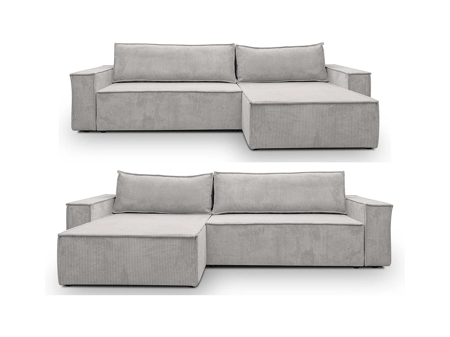 Canapé d'angle Hugo XL avec fonction couchage et coffre de rangement, couleur : vert, tissu velours côtelé, pouf à gauche ou à droite