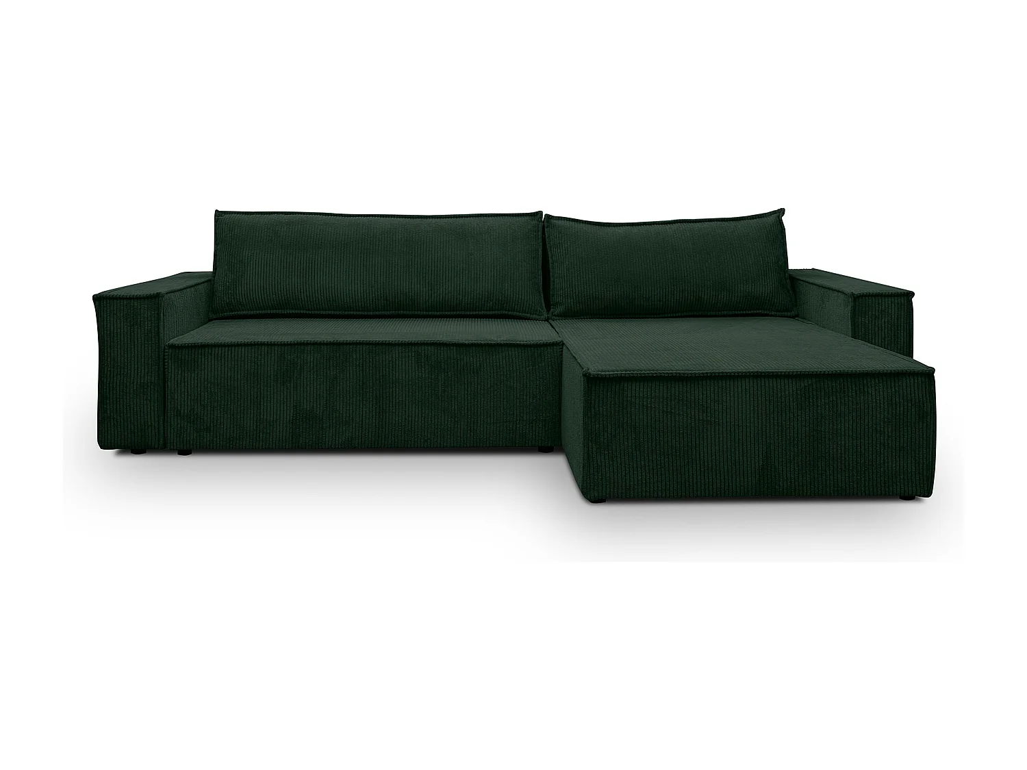 Canapé d'angle Hugo XL avec fonction couchage et coffre de rangement, couleur : vert, tissu velours côtelé, pouf à gauche ou à droite