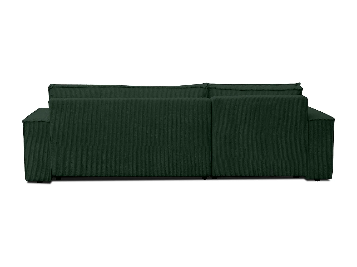 Canapé d'angle Hugo XL avec fonction couchage et coffre de rangement, couleur : vert, tissu velours côtelé, pouf à gauche ou à droite