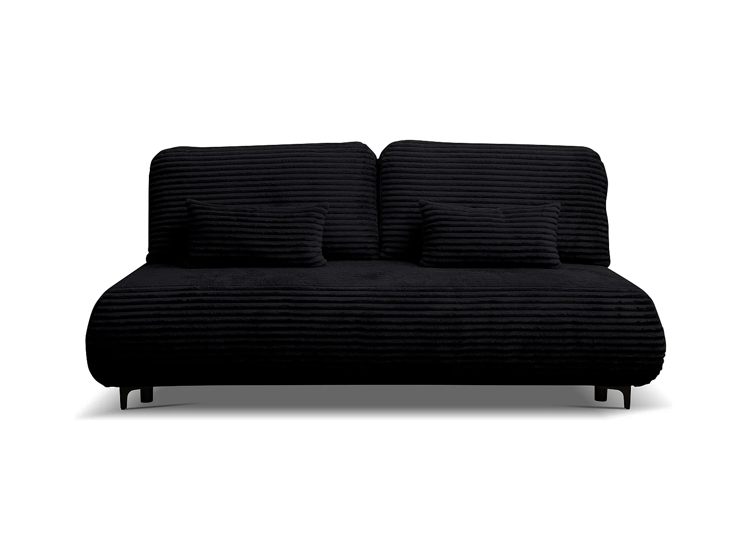 Canapé-lit Etna, canapé avec fonction couchage et coffre de rangement, couleur : noir, tissu cordé, pouf universel