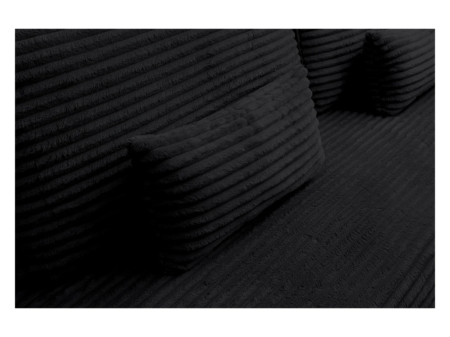 Canapé-lit Etna, canapé avec fonction couchage et coffre de rangement, couleur : noir, tissu cordé, pouf universel