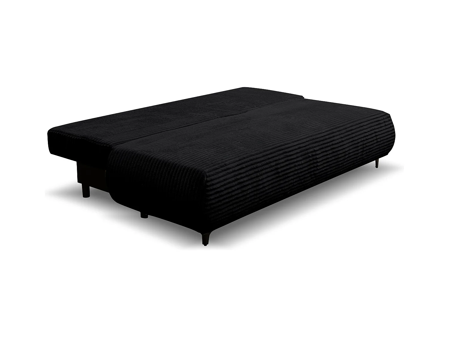 Canapé-lit Etna, canapé avec fonction couchage et coffre de rangement, couleur : noir, tissu cordé, pouf universel