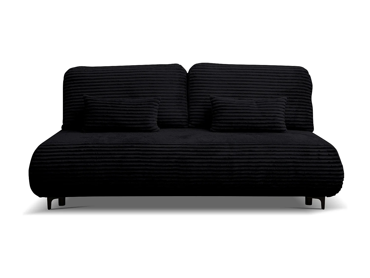 Canapé-lit Etna, canapé avec fonction couchage et coffre de rangement, couleur : noir, tissu cordé, pouf universel