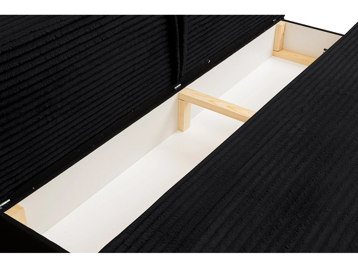 Canapé-lit Etna, canapé avec fonction couchage et coffre de rangement, couleur : noir, tissu cordé, pouf universel