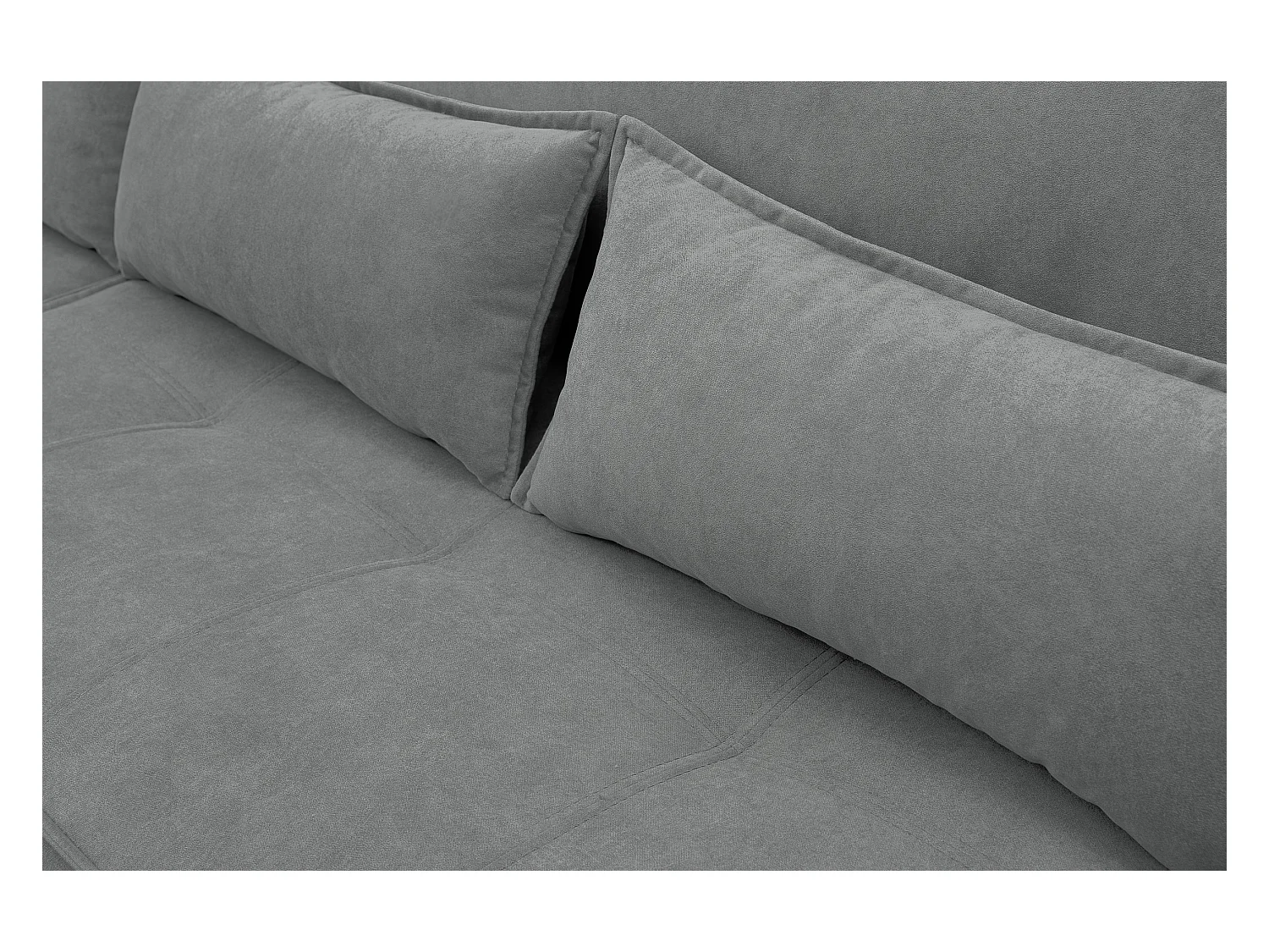 Canapé d'angle Empoli avec fonction couchage et coffre de rangement, couleur : gris, tissu velours, pouf à gauche