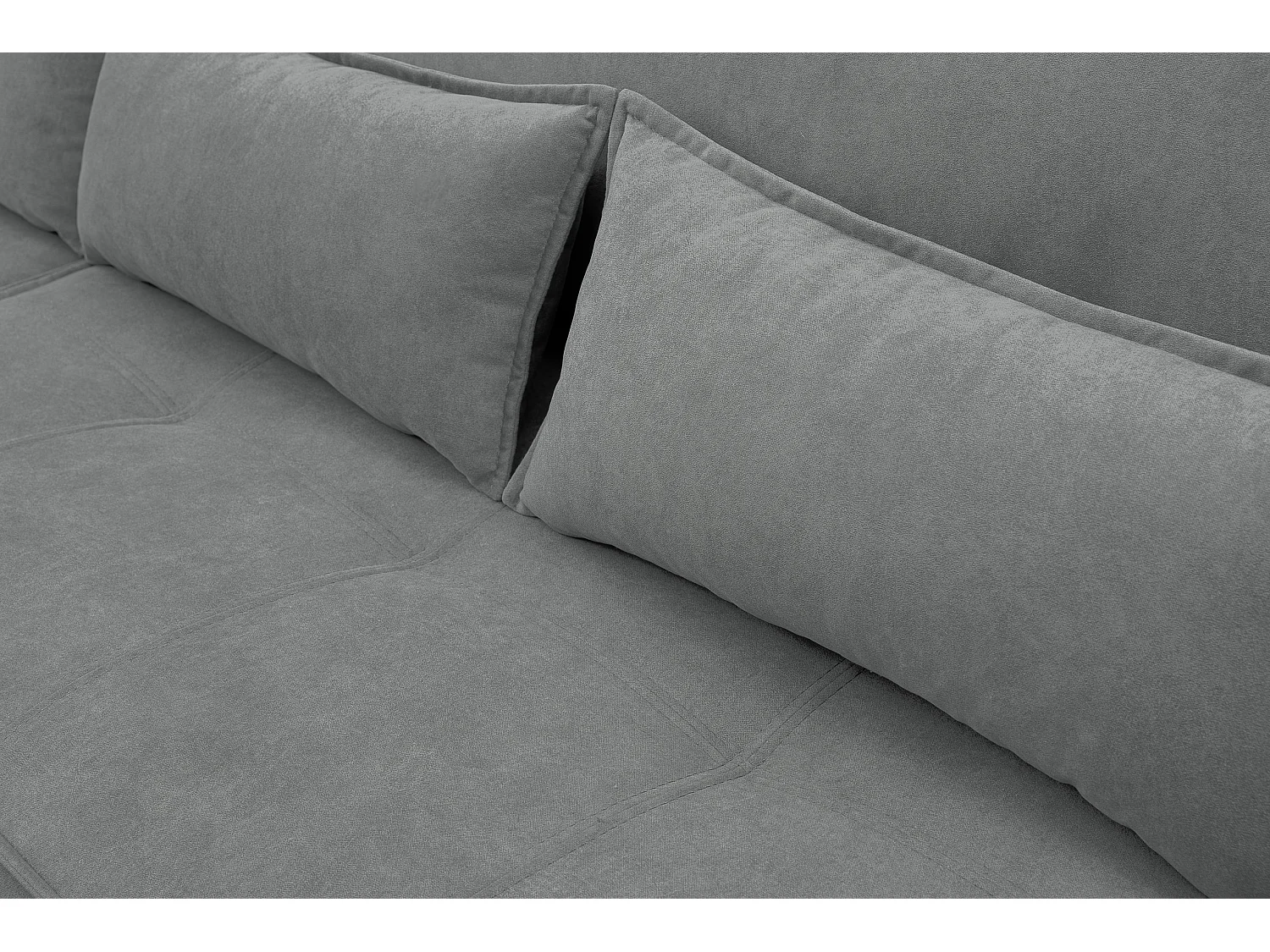 Canapé d'angle Empoli avec fonction couchage et coffre de rangement, couleur : gris, tissu velours, pouf à gauche