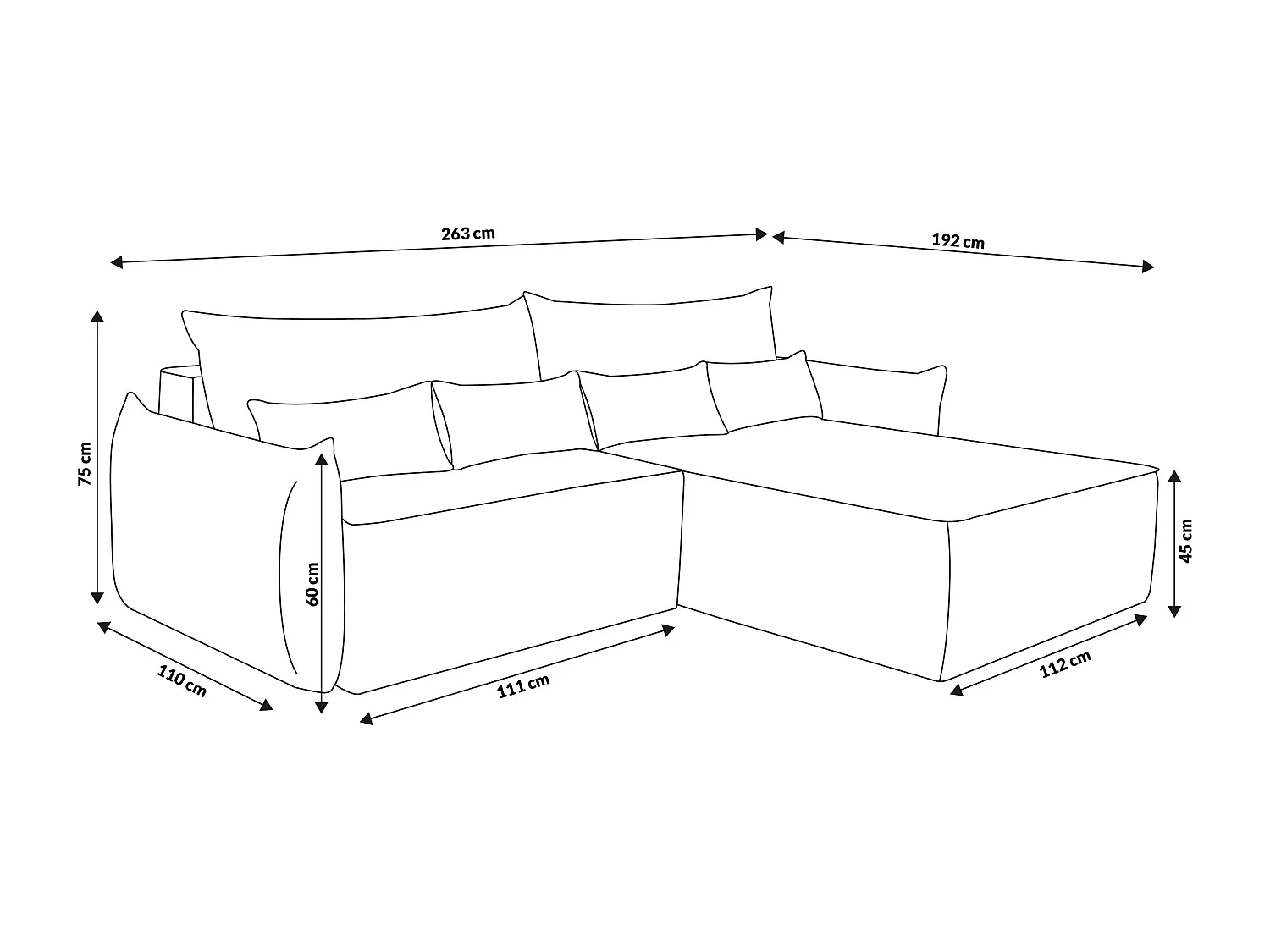 Canapé d'angle Empoli avec fonction couchage et coffre de rangement, couleur : gris, tissu velours, pouf à gauche