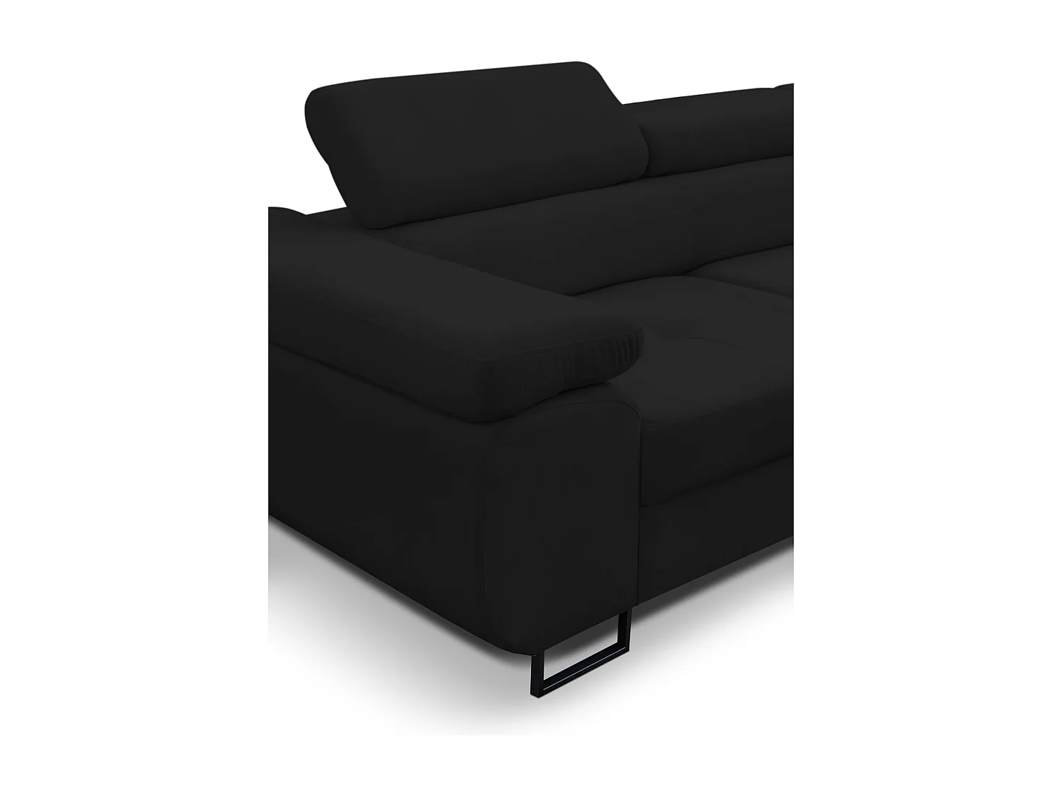 Canapé d'angle Jerry avec fonction couchage et coffre de rangement, couleur : noir, tissu velours, pouf à droite