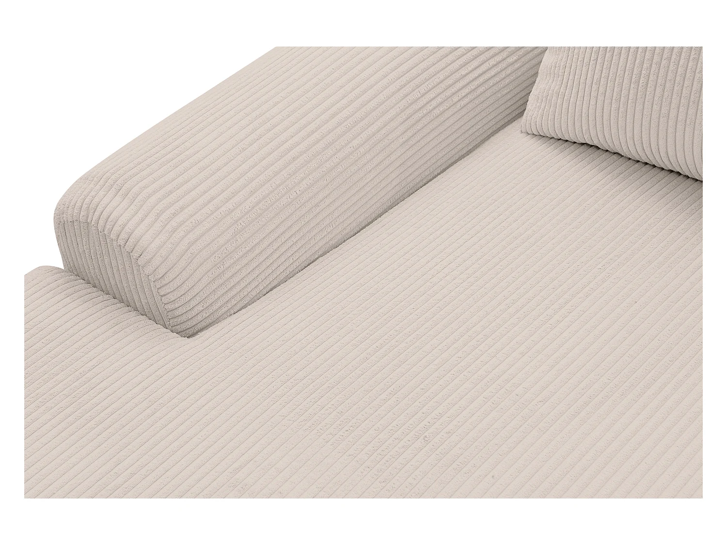 Canapé d'angle Dream Cord avec fonction couchage et coffre de rangement, couleur : beige, tissu cord, pouf à gauche