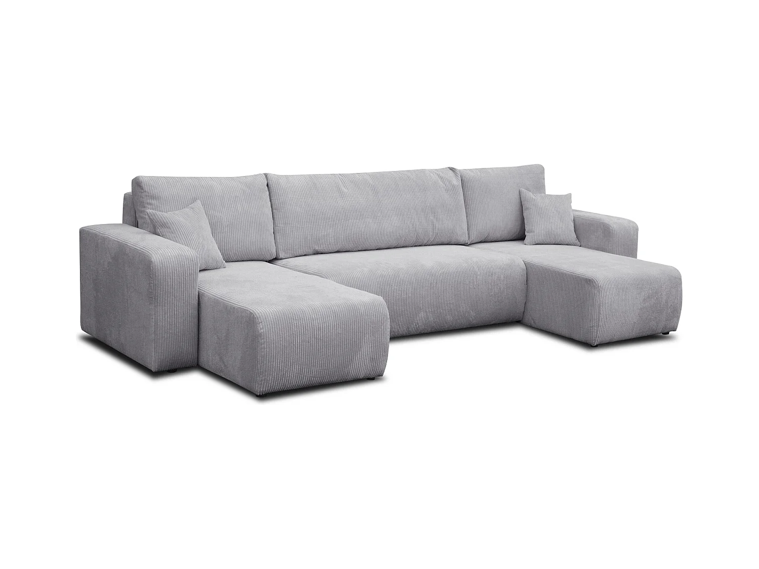 Ensemble de salon Luna U, canapé en U avec fonction couchage et coffre de rangement, couleur : gris clair, tissu velours