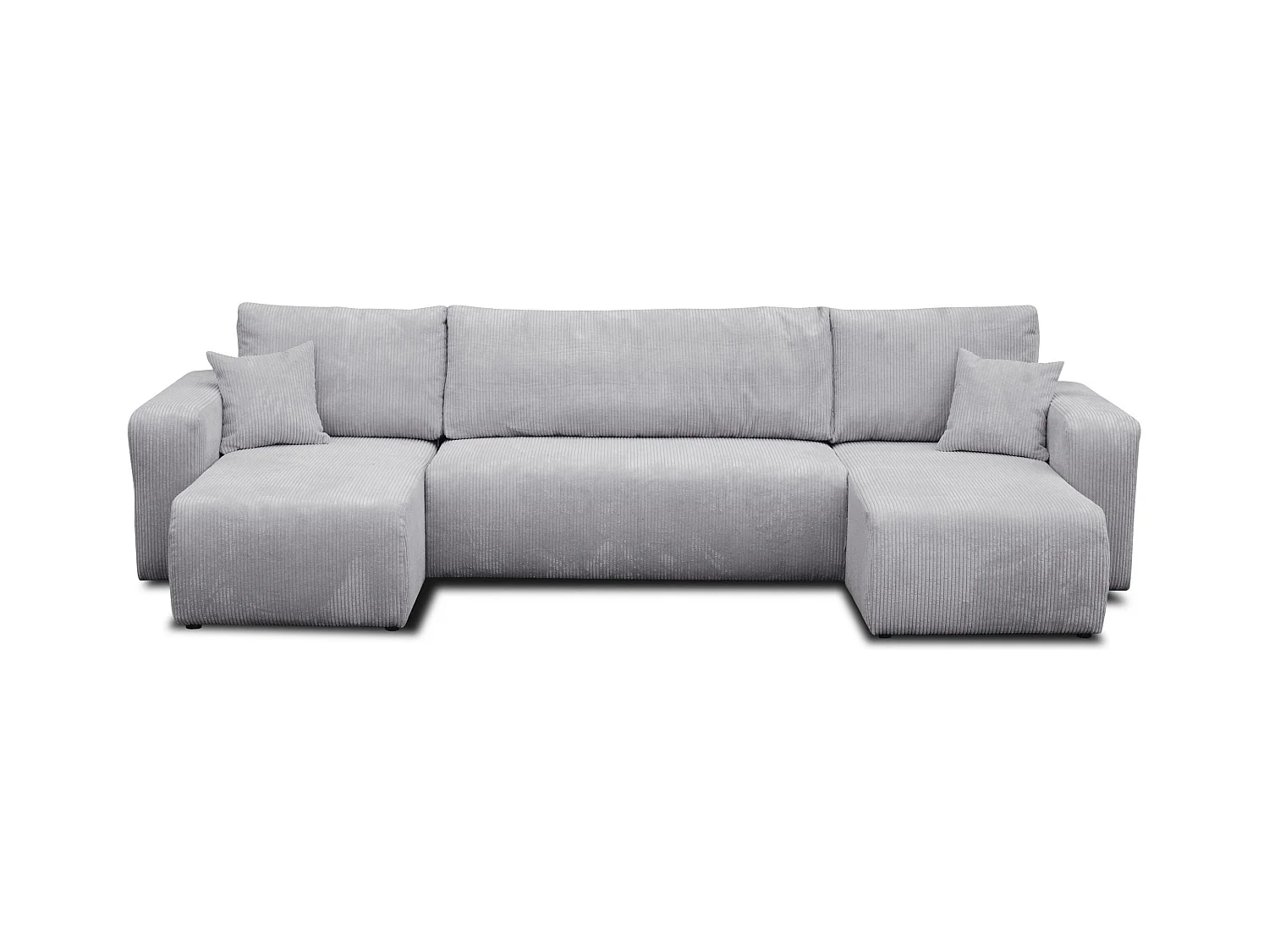 Ensemble de salon Luna U, canapé en U avec fonction couchage et coffre de rangement, couleur : gris clair, tissu velours