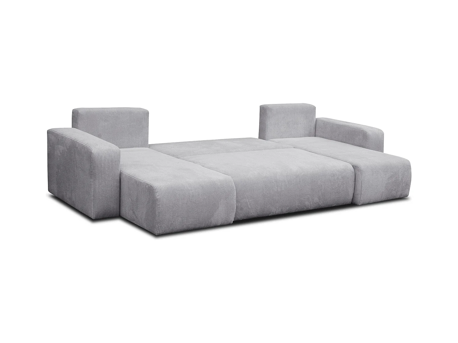 Ensemble de salon Luna U, canapé en U avec fonction couchage et coffre de rangement, couleur : gris clair, tissu velours
