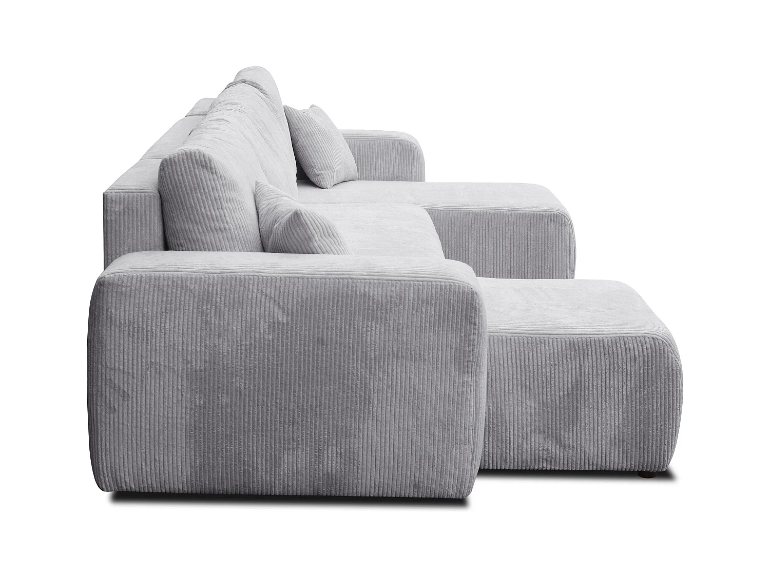 Ensemble de salon Luna U, canapé en U avec fonction couchage et coffre de rangement, couleur : gris clair, tissu velours