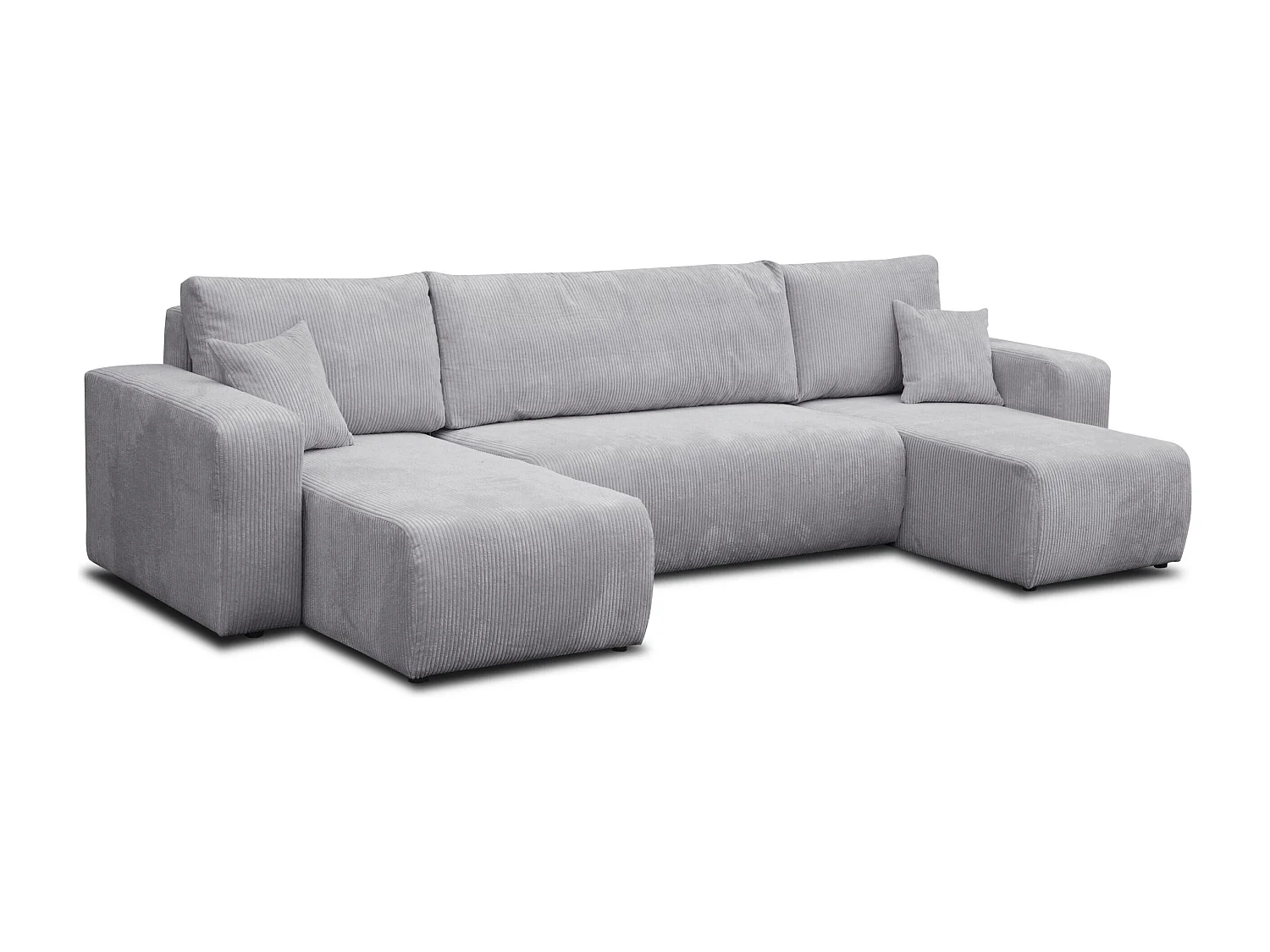 Ensemble de salon Luna U, canapé en U avec fonction couchage et coffre de rangement, couleur : gris clair, tissu velours