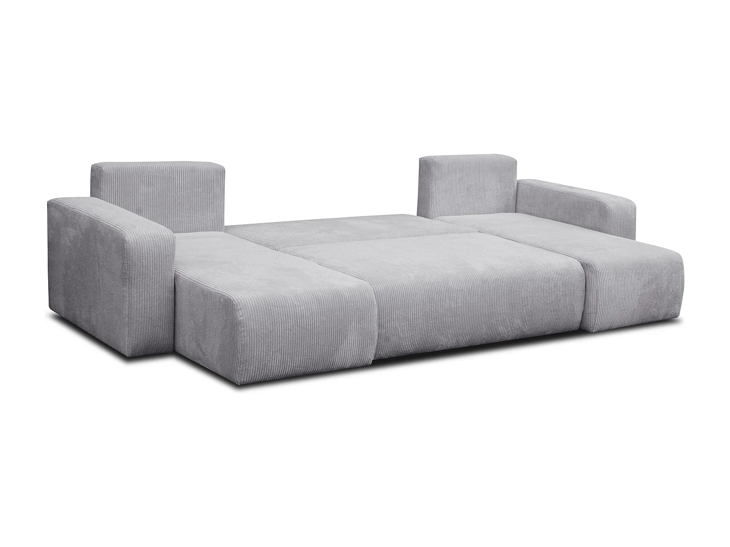 Ensemble de salon Luna U, canapé en U avec fonction couchage et coffre de rangement, couleur : gris clair, tissu velours