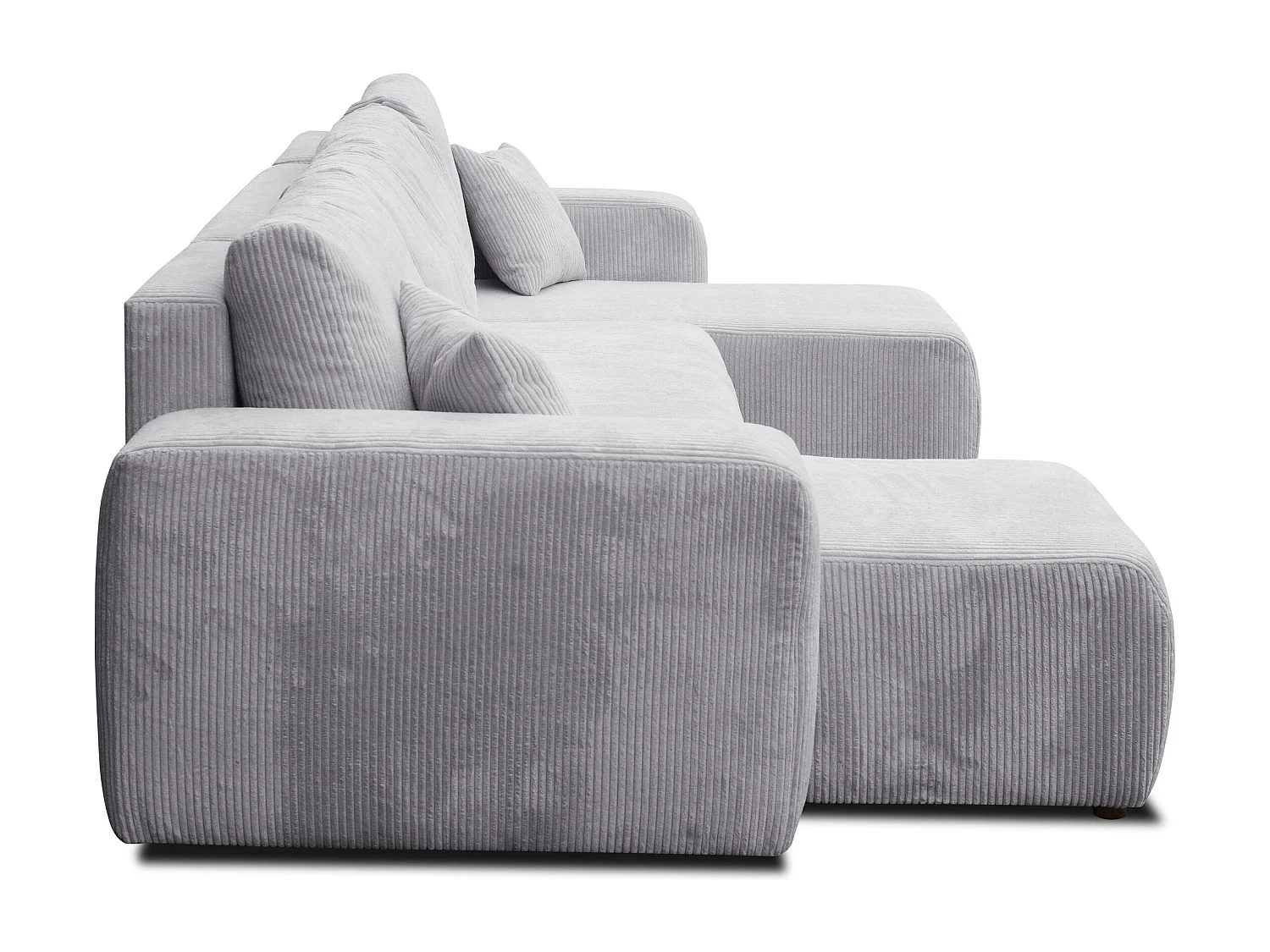 Ensemble de salon Luna U, canapé en U avec fonction couchage et coffre de rangement, couleur : gris clair, tissu velours