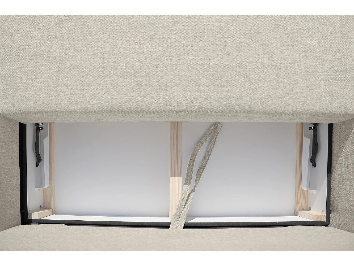 Canapé d'angle Kairo avec fonction couchage et coffre de rangement, couleur : beige, tissu velours, pouf à gauche ou à droite